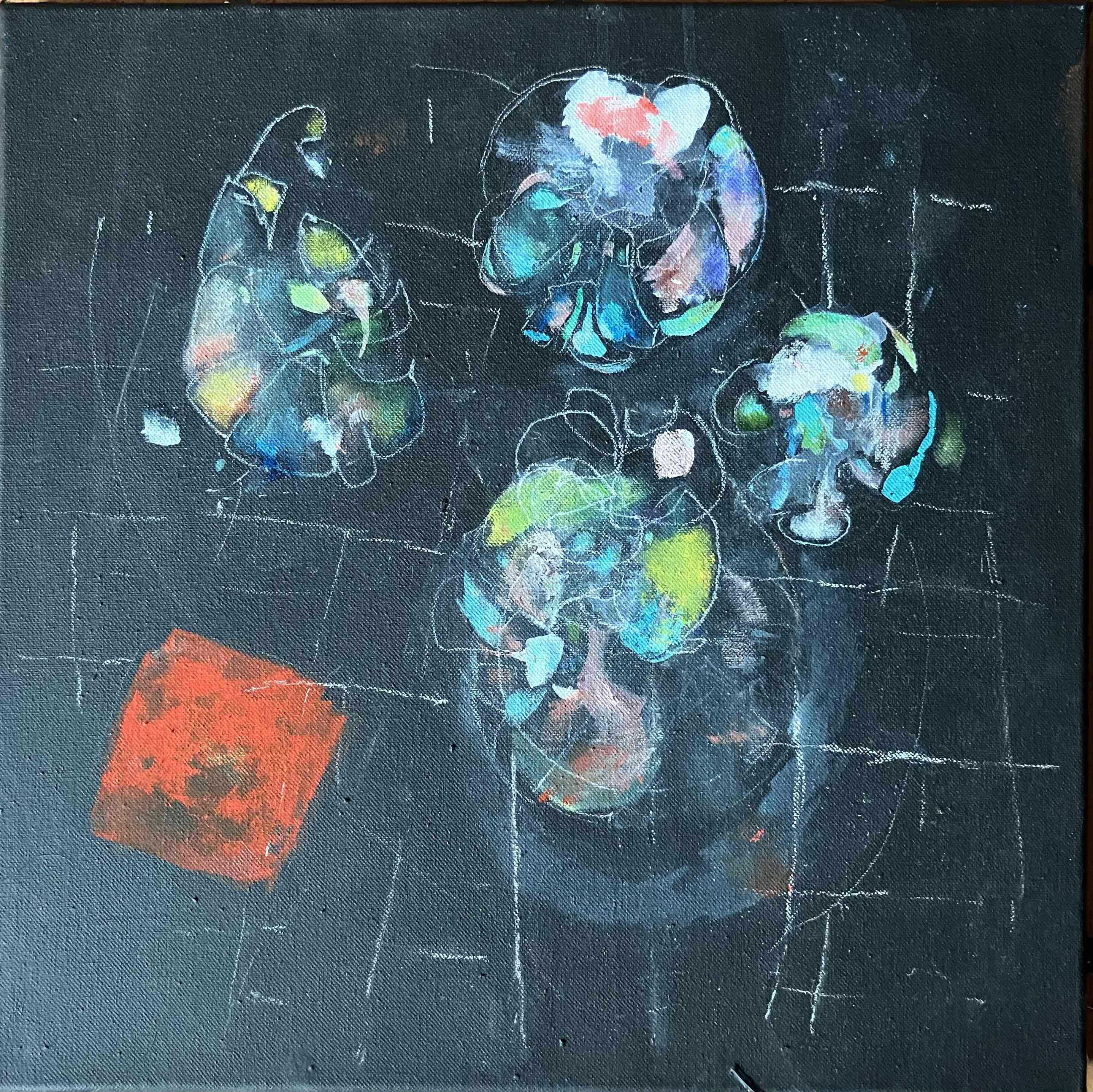 fünf, oel,tempera, 40x40cm, 2021
